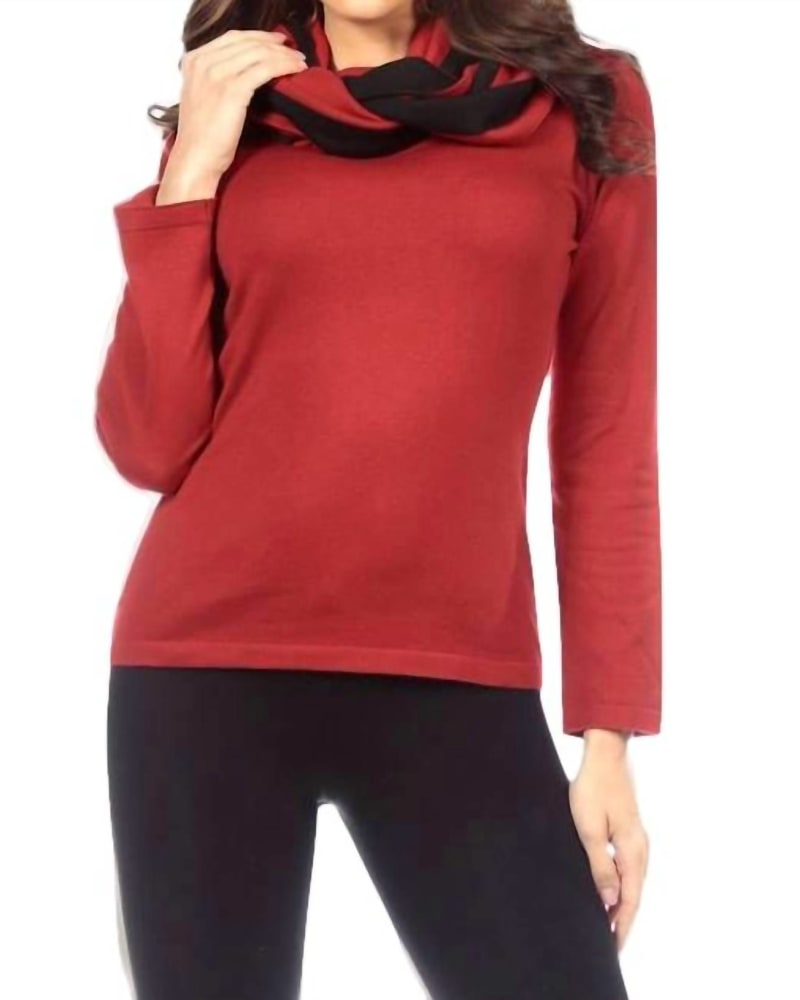 Front of a model wearing a size one-size-fits-all Striped Infinity Scarf In Red in Red by ANGEL. | dia_product_style_image_id:354793